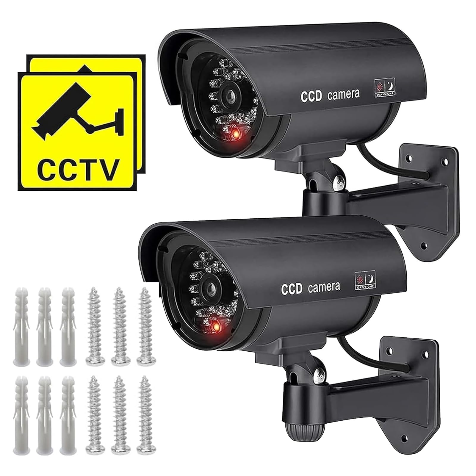 2 Pezzi Telecamera Finta, Telecamera Finta Da Esterno, Dummy Telecamera Di Sorveglianza Esterna, Con Luce A LED Rossa Lampeggiante, Telecamere Finte Da Esterno, Per Interno Ed Esterno