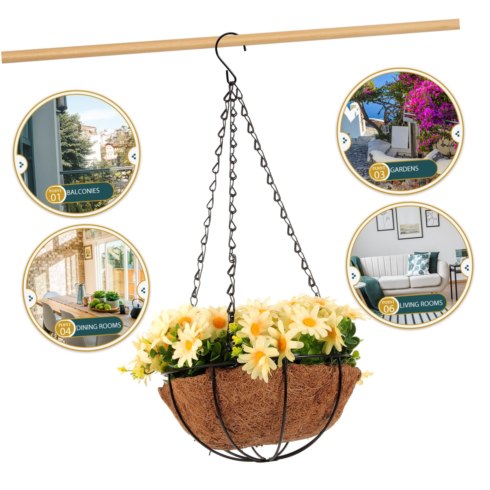 BESTOYARD Panier Suspendu Cocon De avec Doublure pour Fleurs Jardinière pour Balcon Et Jardin Idéale pour Plantes Intérieur Et Extérieur