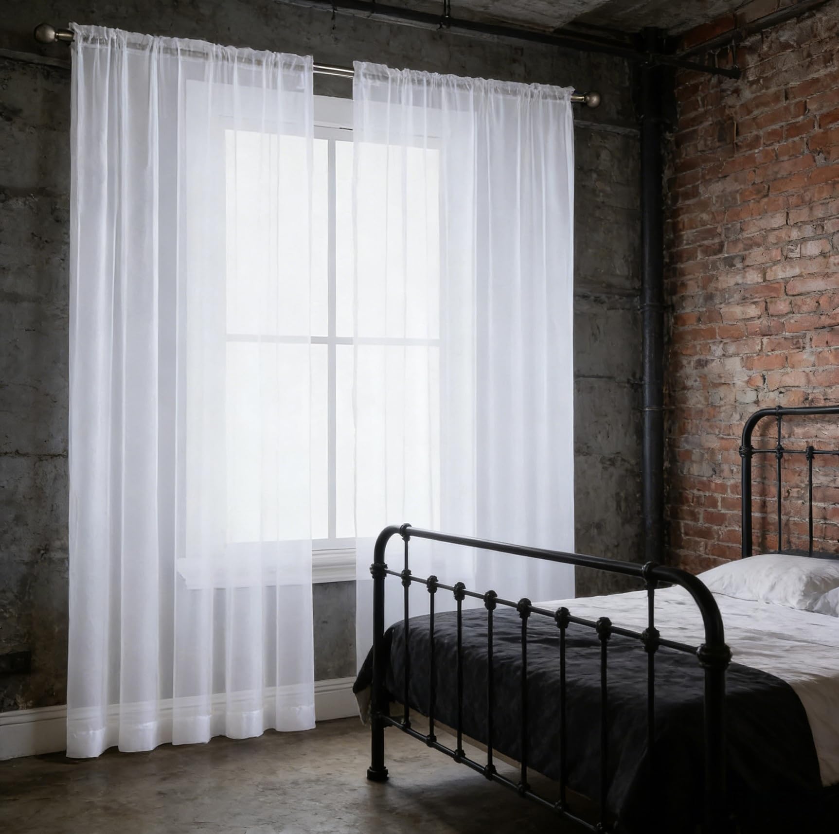 Vorhang Halbtransparent 250 x 189 cm Polyester, Leinen-Optik Transparent Wohnzimmer Luftig Dekoschal Transparent Vorhänge für Schlafzimmer Wohnzimmer Gardine Fenster, Weiß