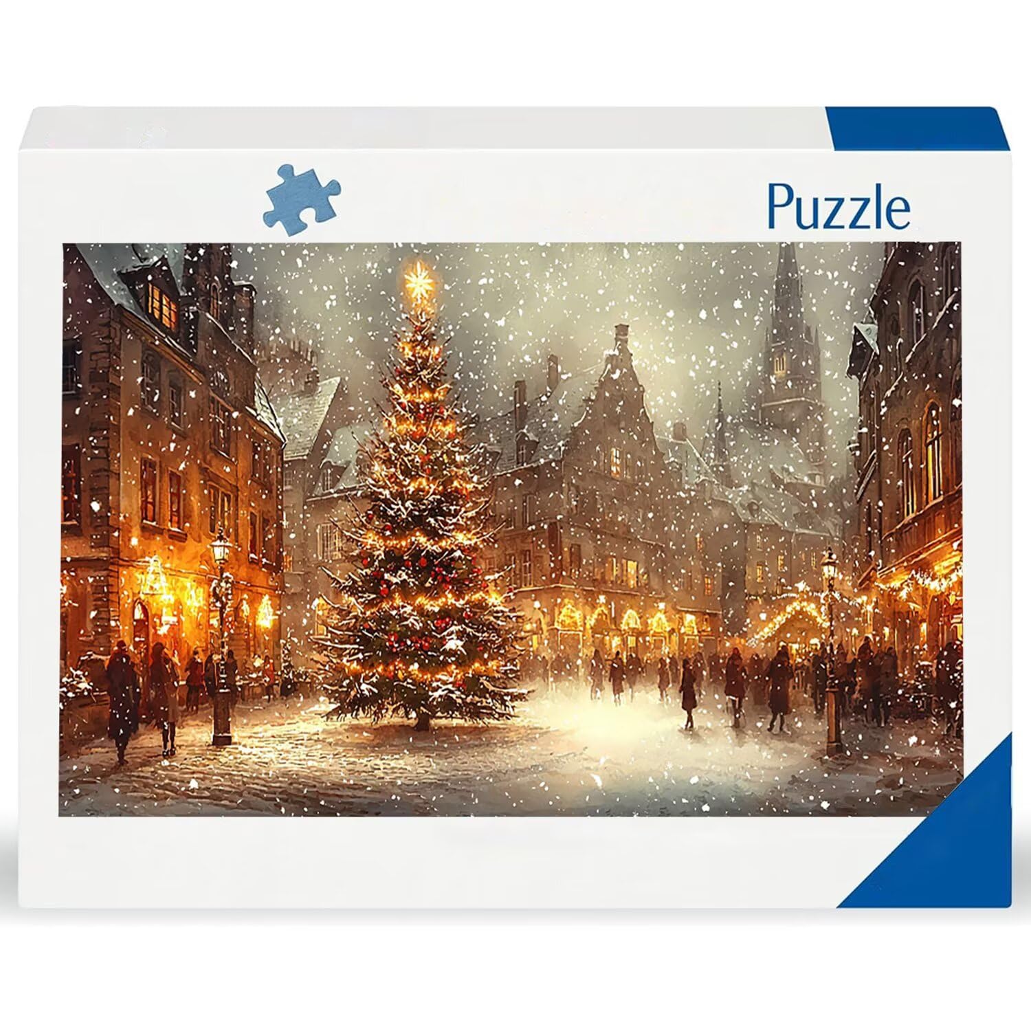 Puzzle 1100 dla dorosłych, wymagająca łamigłówka, prezent 87 x 42 cm, puzzle dla całej rodziny, prezenty dla kobiet i mężczyzn, temat: widok ulicy choinka J-548