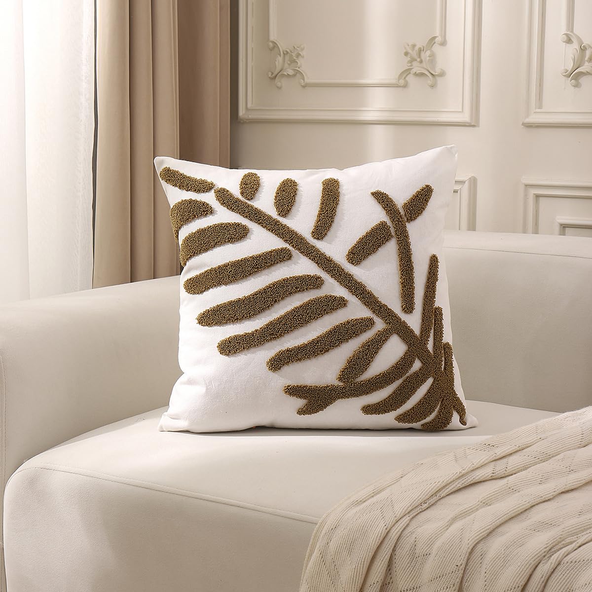 2 Pack Boho Throw Pillow Covers Tufted Leaves Pillow Cases, 18x18 Inch