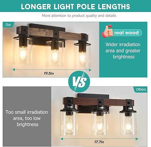 Miniatura 3 de Luces de baño de granja sobre espejo, lámpara rústica de 5 luces con pantalla de vidrio transparente, iluminación de pared interior para sala de