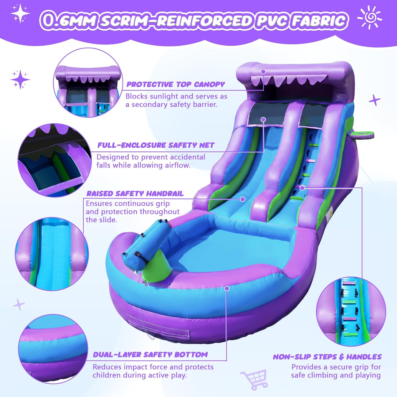 21FT Inflatable Water Silde Commercial 100% PVC Grade for Adults and Kids, Blow up Heavy Duty Waterslide Bounce House with 750 W Blower and Large Pool for Outdoor, Party and Rental - Purple