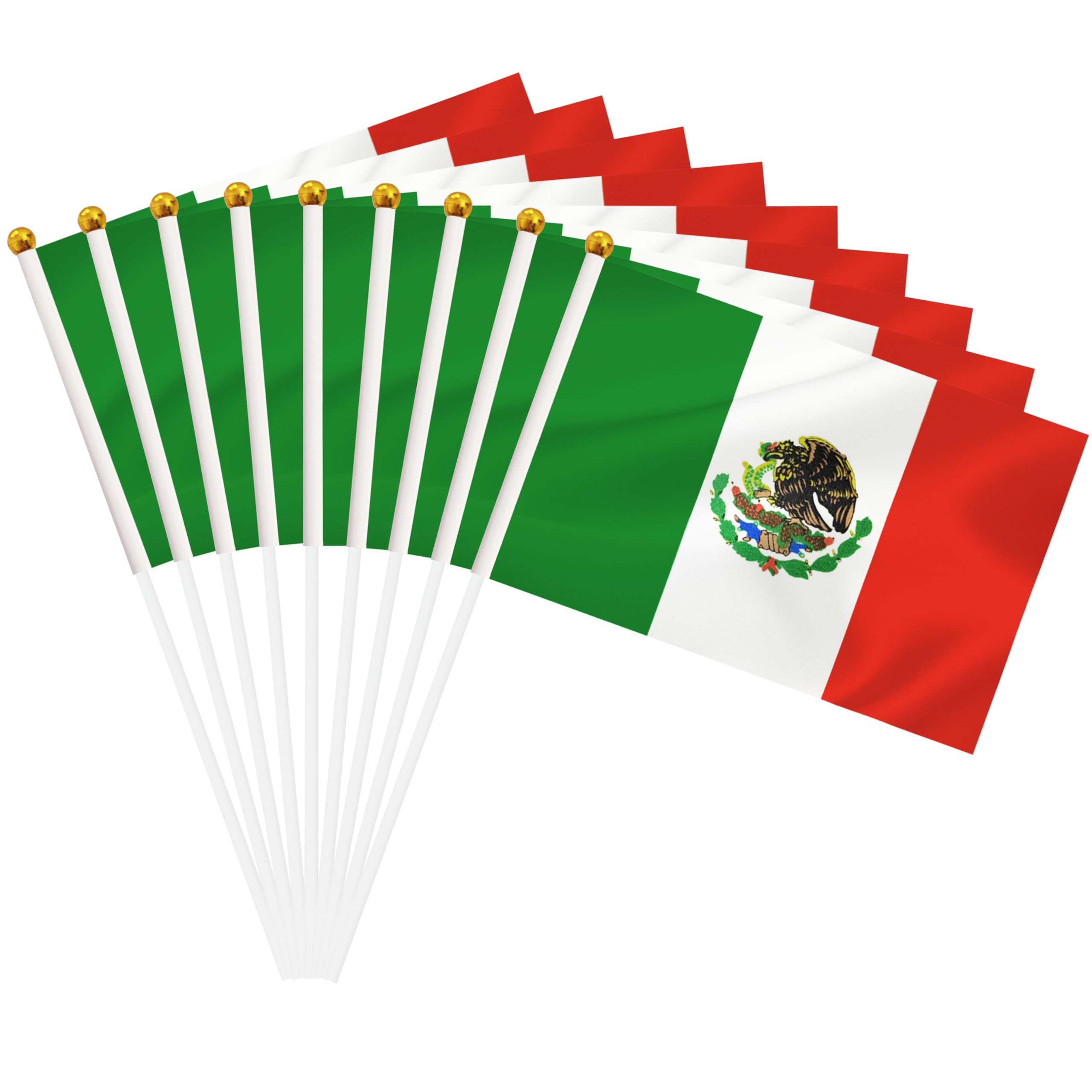 BCLin 50 Pack Mexico Hand Held Mini Stick Flags, Mexican Small Miniature Stick Flag, Green, 8.2 x 5.5 Inch, Cinco de Mayo, New Year, Parades, Parties, Desk Decorations