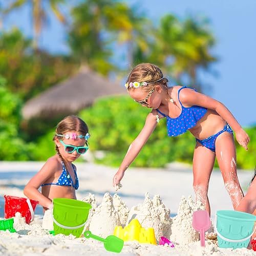 Miniatura 6 de Chivao Paquete de 6 cubos y palas de arena de playa de 7 pulgadas, juego de cubos de arena y palas modelo castillo, cubos de playa, juguetes para