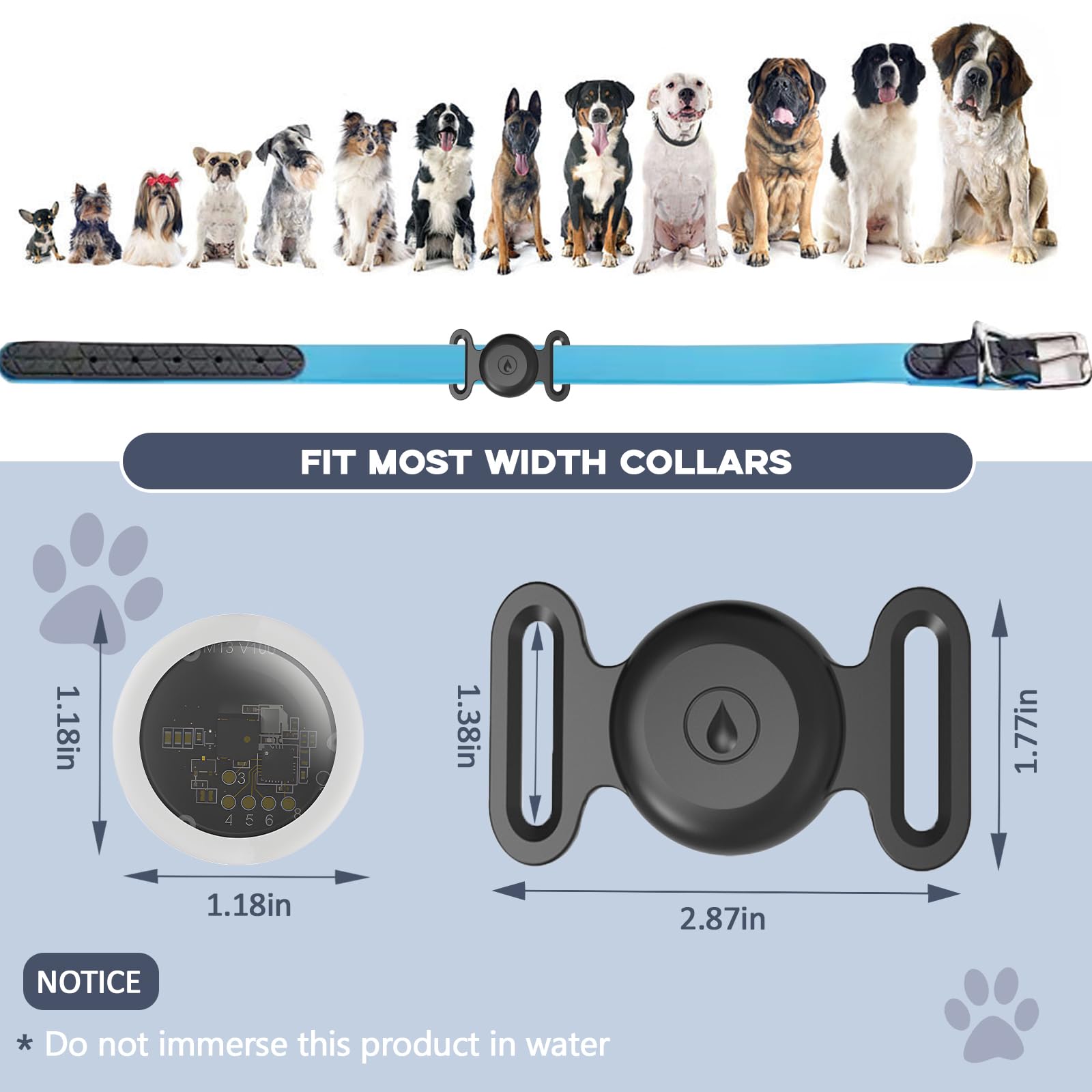 Localizzatore GPS per cani senza ABO (iOS), localizzatore per cani, impermeabile IP67, localizzazione degli animali domestici, lunga durata della batteria, mini tracker per cani e gatti (M13)
