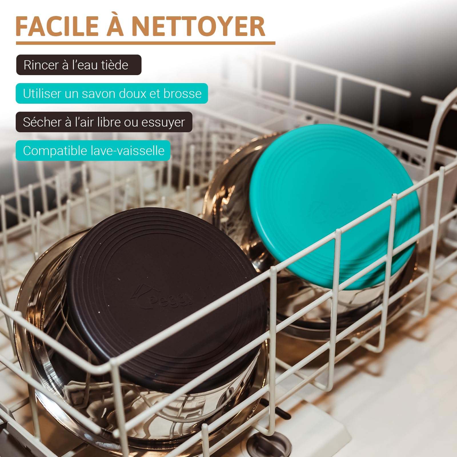 PEGGY11 Gamelles en Acier Inoxydable pour Chien, Antidérapant, Fond en Caoutchouc, Qualité Alimentaire, sans BPA, Peut Passer au Lave-Vaisselle, Facile à Nettoyer, 1920 ML, Paquet de 2