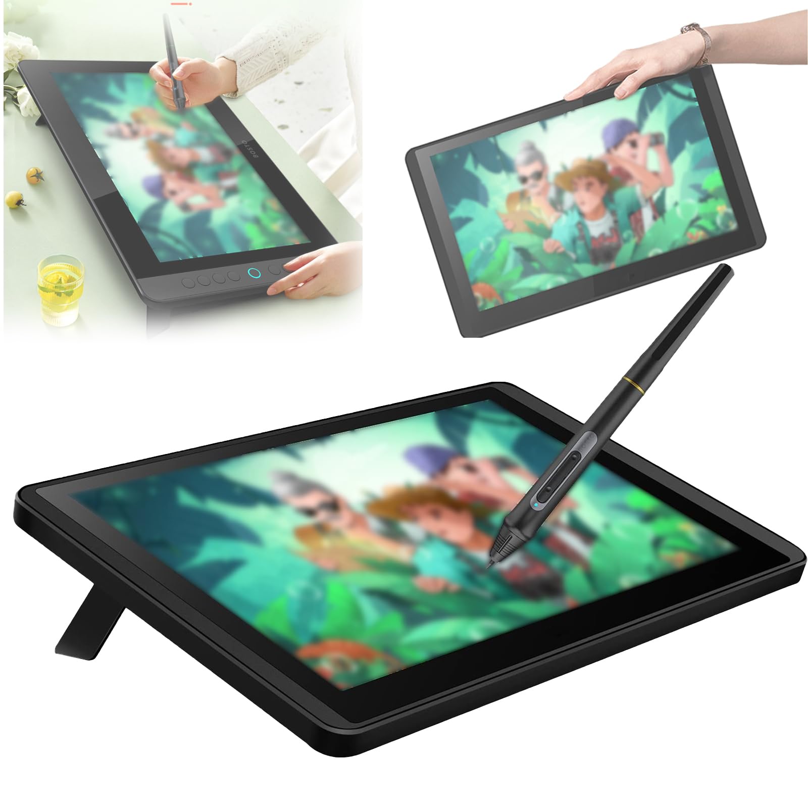Monitor de tableta de dibujo gráfico con 8192 niveles de presión y soporte plegable para firmas