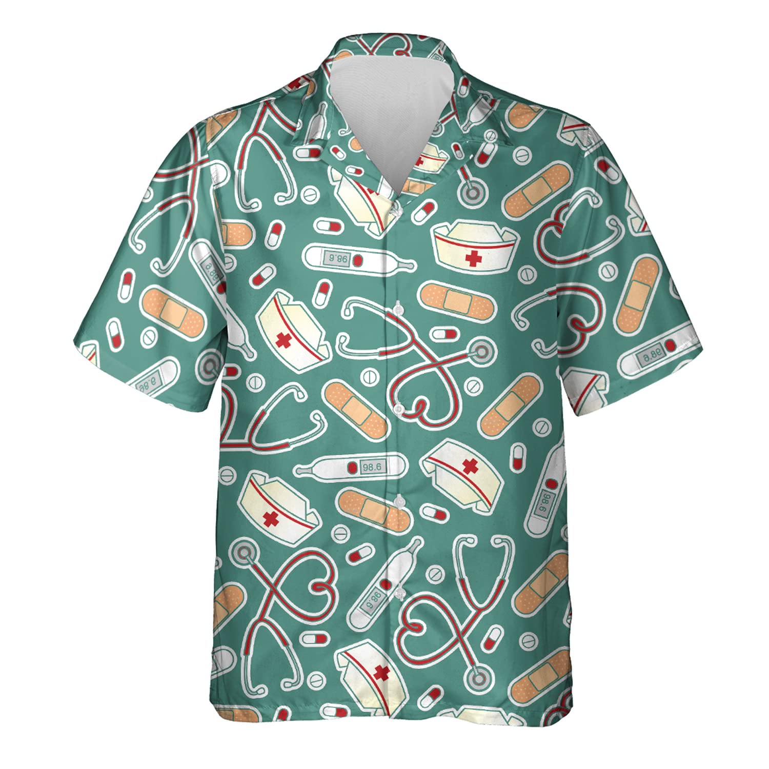 Medical Hawaiian Shirt for Men - Nurse Hospital Shirt for Mens Button Down Shirt Short Sleeve Size 3XL