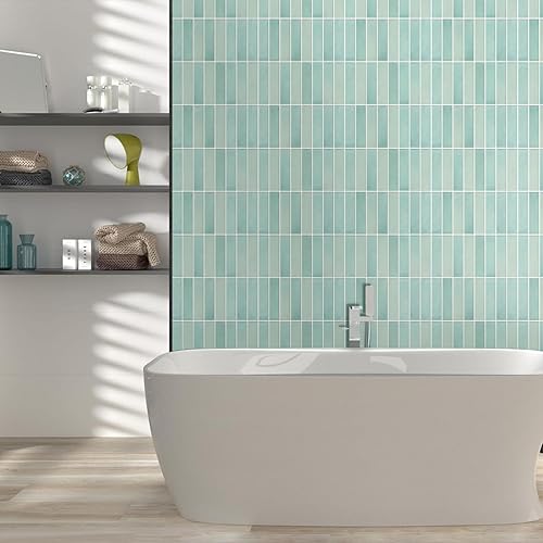 Miniatura 54 de Commomy Azulejos 3D de color verde mate para despegar y pegar, 10 piezas de PVC fino de 11.8 x 11.8 pulgadas para cocina, baño, inquilinos, Verde