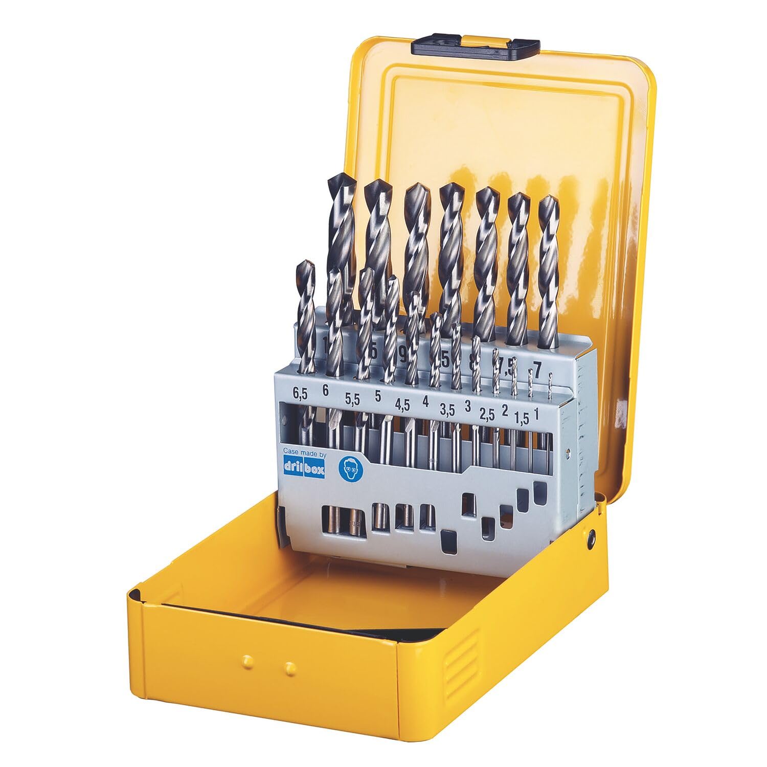 SET PUNTE HSS-G DIN 338 - Set 19 punte HSS-G in cassetta di metallo. Diametri: 1, 1.5, 2, 2.5, 3, 3.5, 4, 4.5, 5, 5.5, 6, 6.5, 7, 7.5, 8, 8.5, 9, 9.5, 10 mm