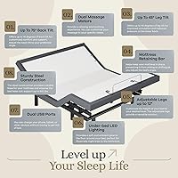 Vista 5 de Sven & Son Base de cama ajustable clásica, elevación de cabeza y pies, masaje, luces debajo de la cama, USB, memoria de gel, marco inteligente