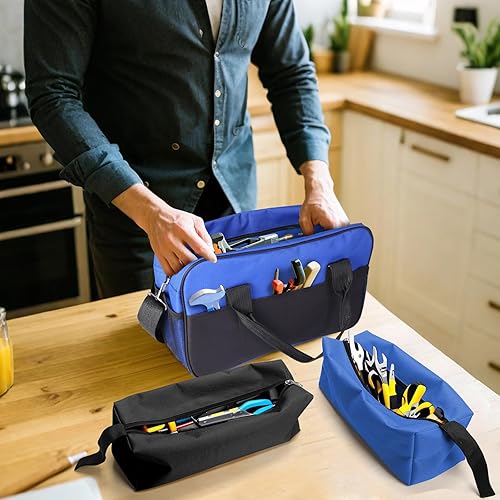Miniatura 7 de Bolsa de herramientas, juego de bolsa de herramientas de 14 pulgadas con 2 bolsas pequeñas con cremallera, caja de herramientas resistente,