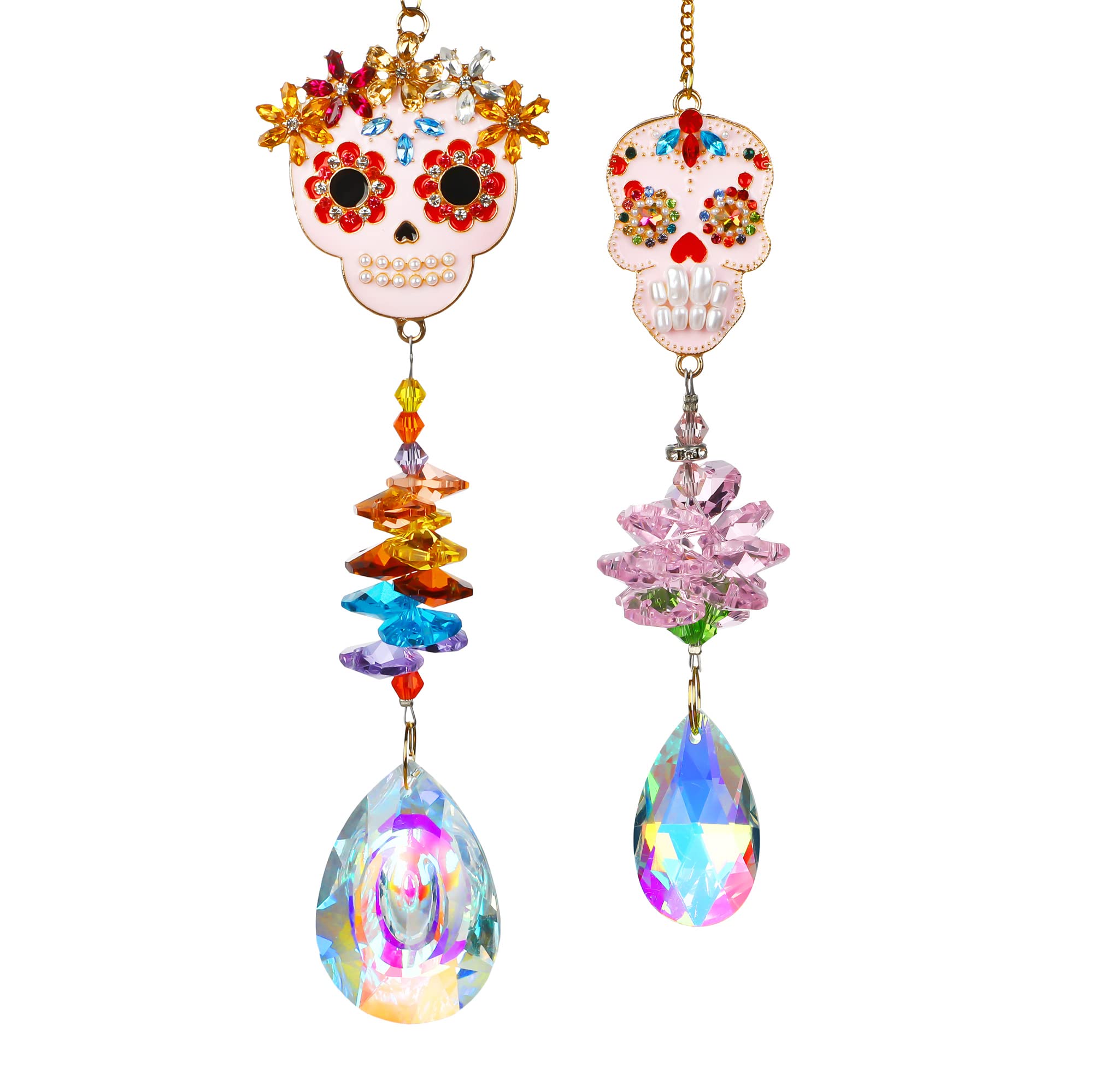 Skull Pendants, Colorful Rhinestones Crystal Beads Chain with Glass Chandelier Suncatcher Drops Prisms Hanging Ornaments Pack of 2-image-29
