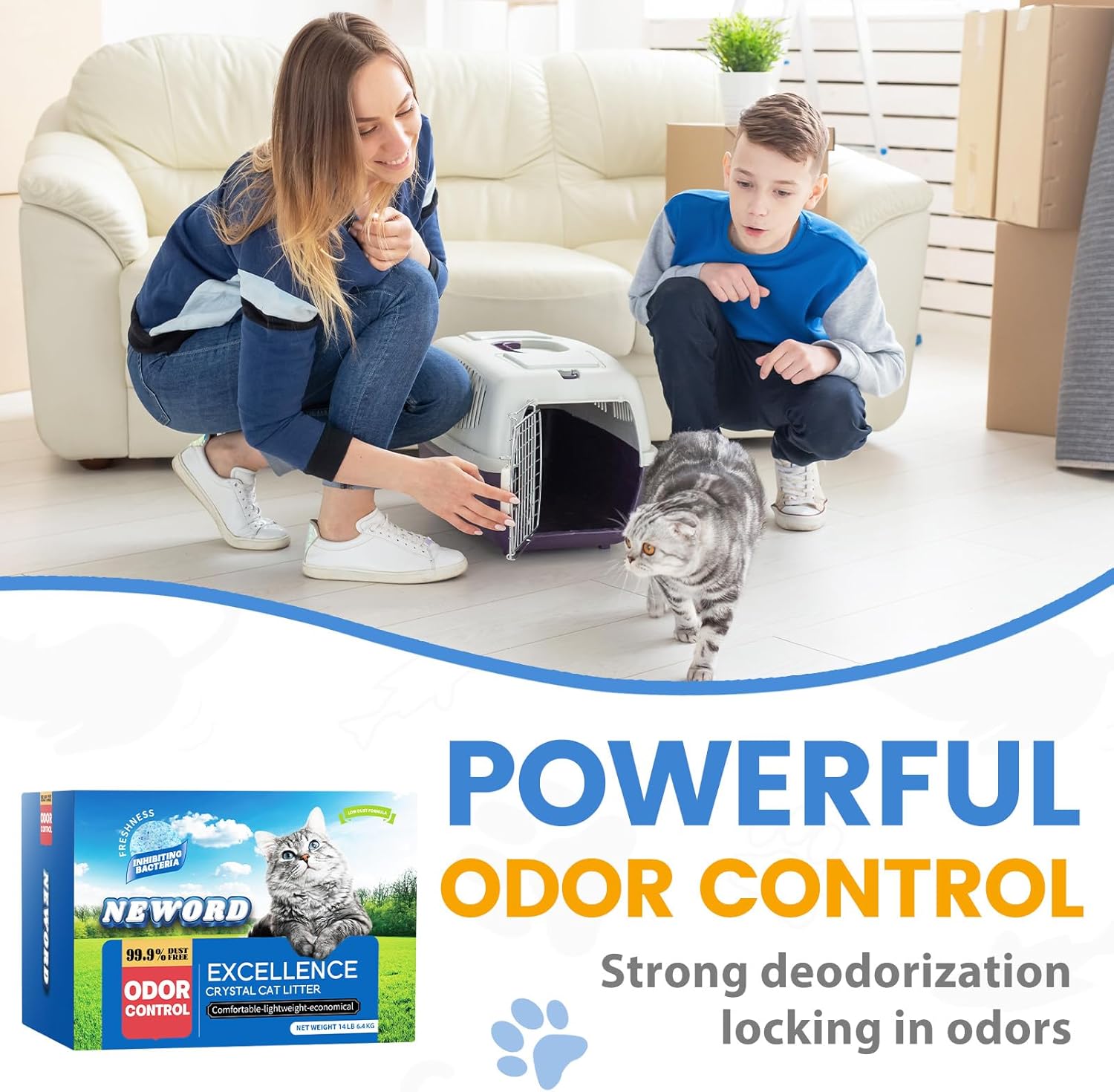 NEWORD Crystals Cat Litter Lightly Scented Litter Superior Odor Control 14 lbs Total (2 Pack of 7lb Bags) Soft-On-Paws Low Tracking Dust-Free Blue Silica Gel