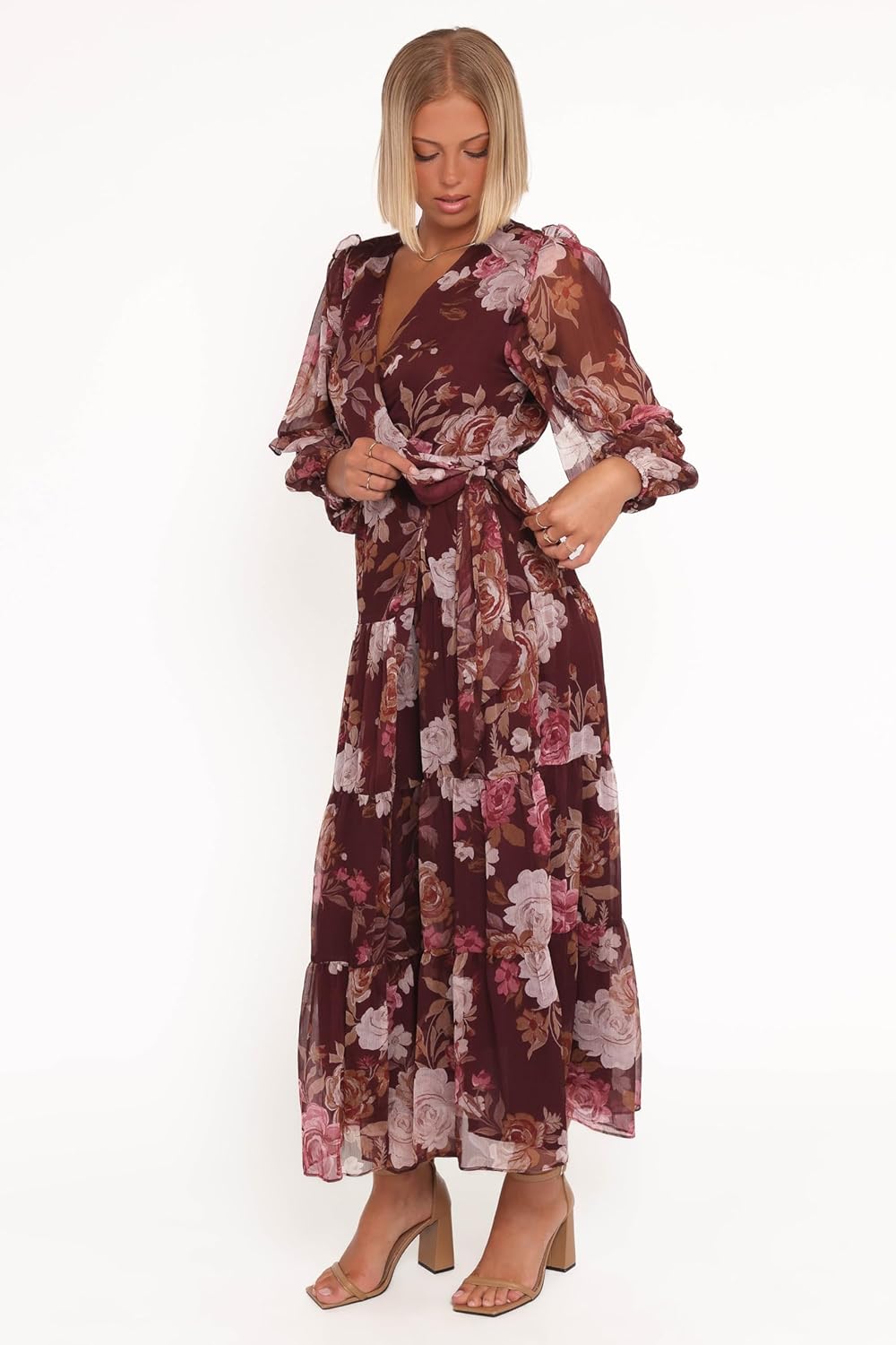 Petal & Pup Womens Korina-Long-Sleeve-Maxi-Dress-Burgundy-Brandy-Bloom - Image 2
