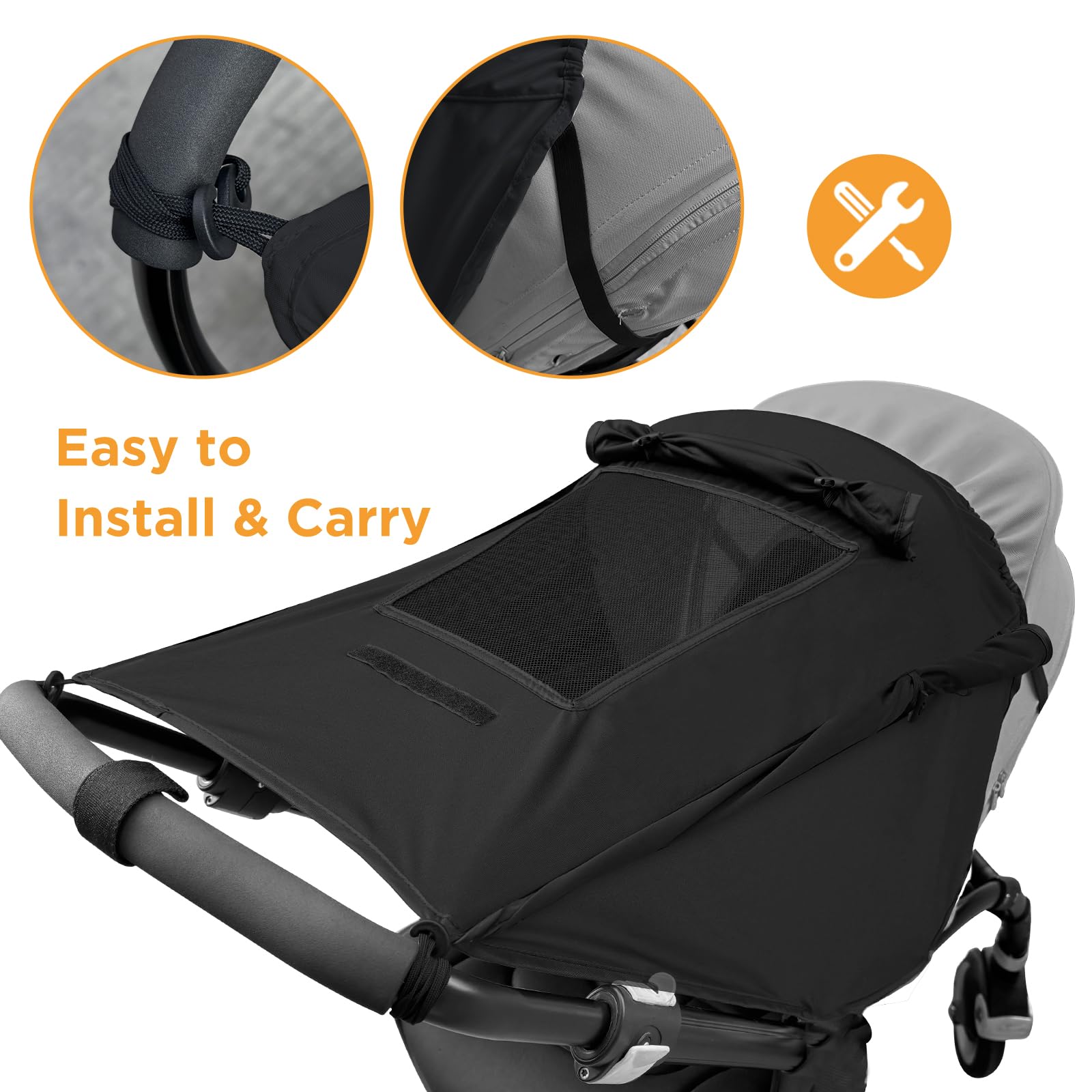 WD&CD Parasoles para Silla de Paseo, Protección Solar Funda para Cochecito de Bebé, Toldo Respirable Universal para Bebés Cochecitos- Parasol Ajustable con Protección UV 50+, Negro
