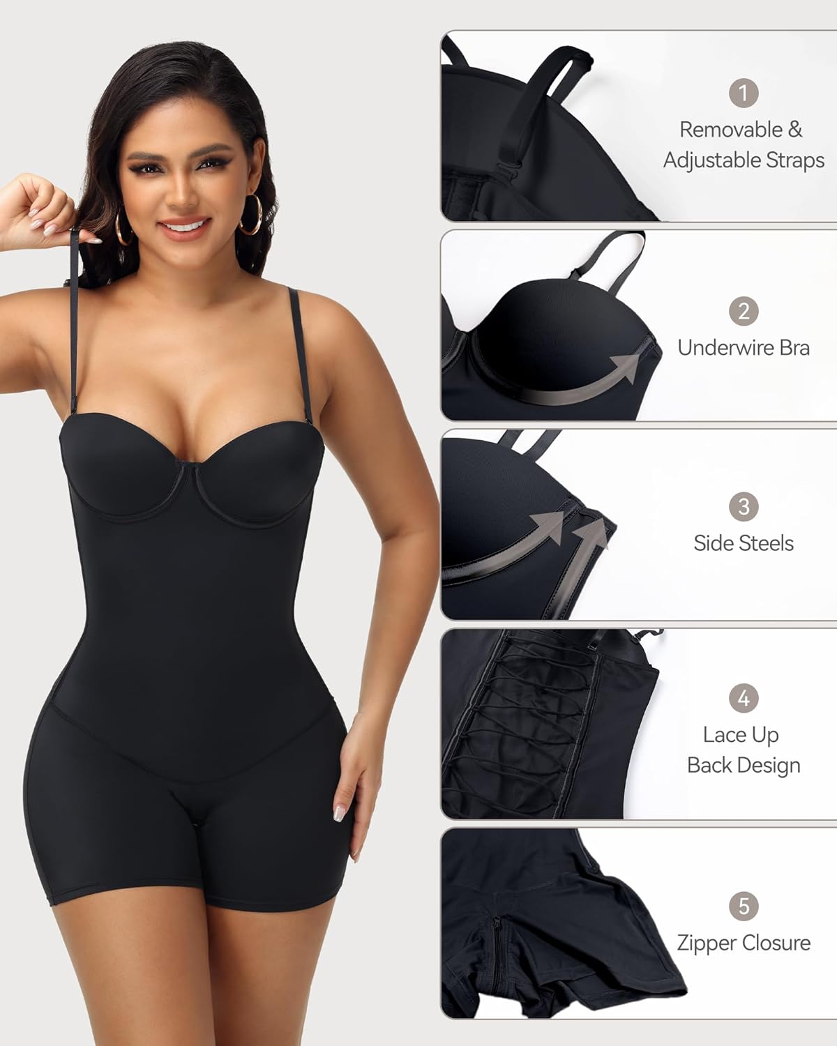 Strapless Shapewear for Women Lace-up Body Shper Backless Shpewear Bodysuit Butt Lifter - Image 4