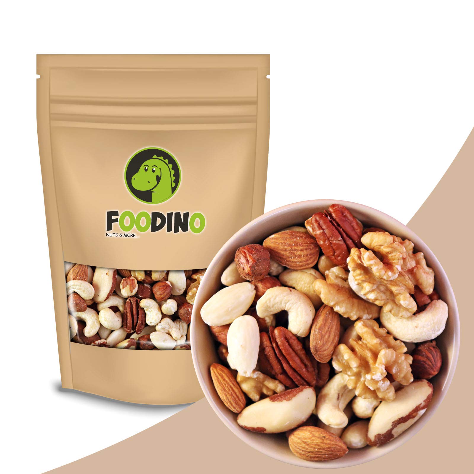 Nussmischung natur mit Mandeln blanchiert Mandeln mit Haut Haselnüsse mit Haut Cashewkerne Paranüsse Pekannüsse Walnüsse alle ungesalzen ungeröstet ohne Schale 500g - 5kg Studentenfutter (1kg)