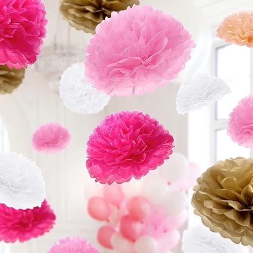 Miniatura 7 de Estune 48 pompones de papel de seda de 14, 12, 10, 8 y 6 pulgadas, decoración para bodas, cumpleaños, despedidas de soltera, baby shower, decoración