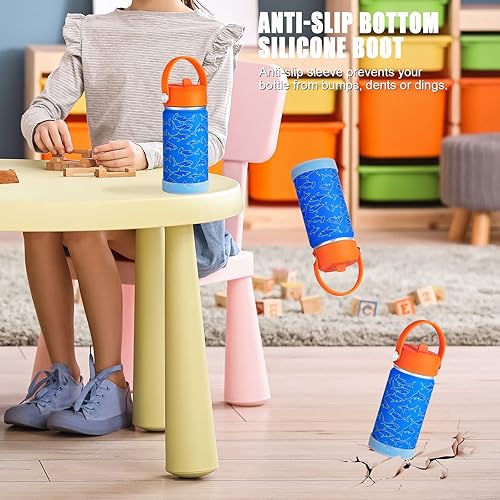 Miniatura 4 de Paquete de 2 botellas de agua para niños de 14 onzas con bota, botella de metal de boca ancha aislada de acero inoxidable para niñas y niños, tapa