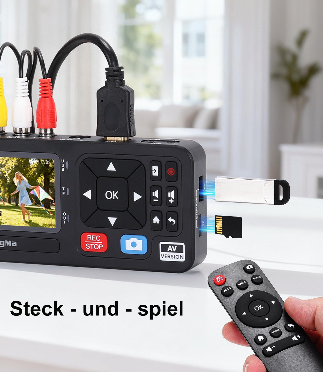 VHS Digitalisieren 3" LCD Bildschirm VHS Digitalisieren Gerät Video Grabber VHS Fernbedienung & AV-Kabel VHS to Digital Converter Kompatibel mit DV, DVD Player, Camcorder, Kassette Tape