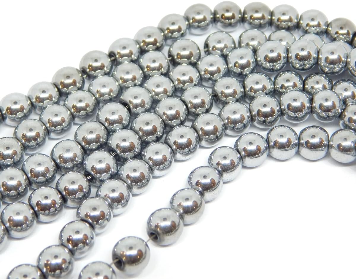 Perlin Hematite Silver Beads Hematite Round Non-Magnetic Silver Gemstones 1 Strand for Jewellery Making Bracelet Necklace Earrings DIY Crafts Accessories (4 mm - 95 Pcs) - Image 4