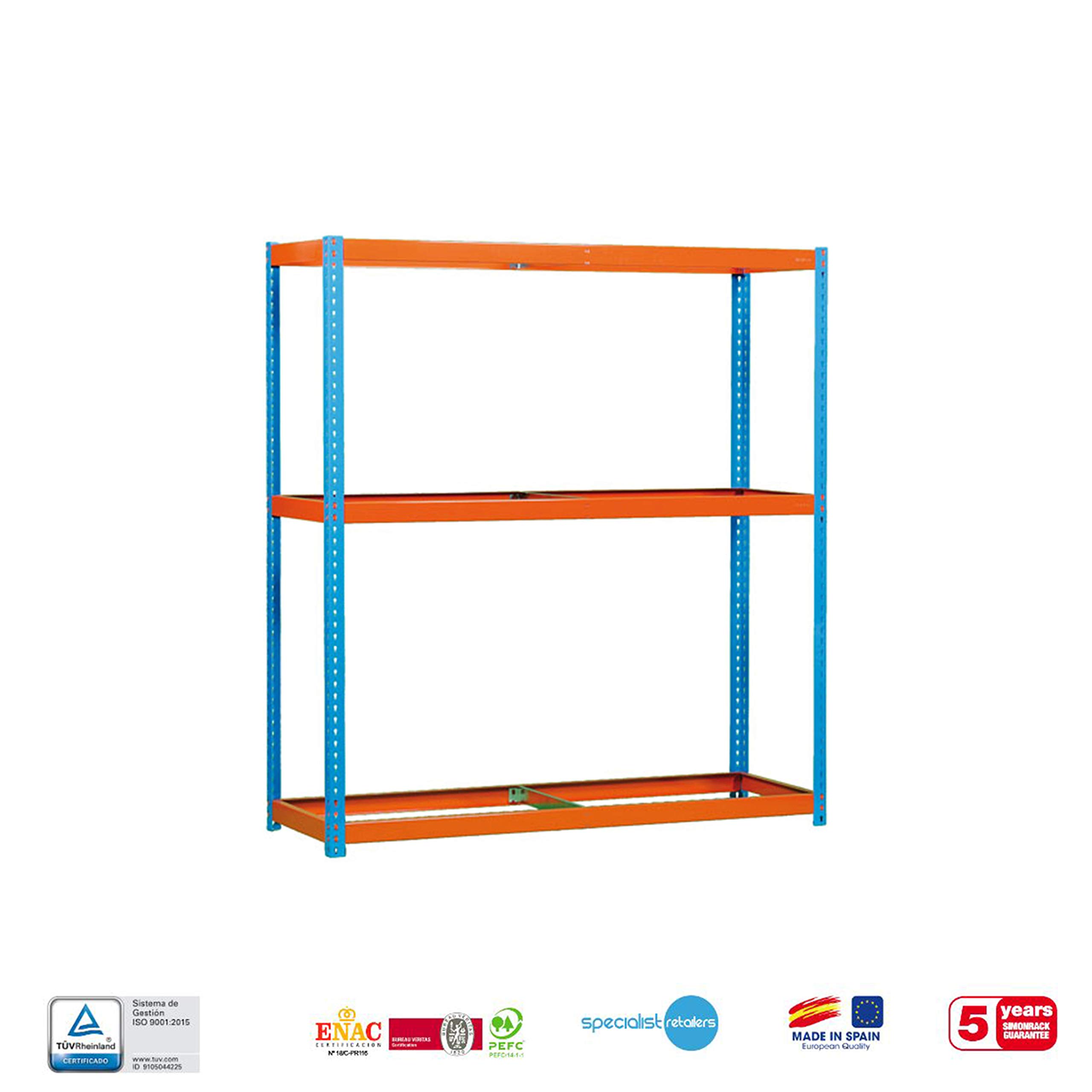 Estantería Industrial, 2000x1800x600 mm, 600 kg de Punto Flexión, 3 Niveles, Sin Baldas, Estantería Garaje, Azul/Naranja - Simonforte