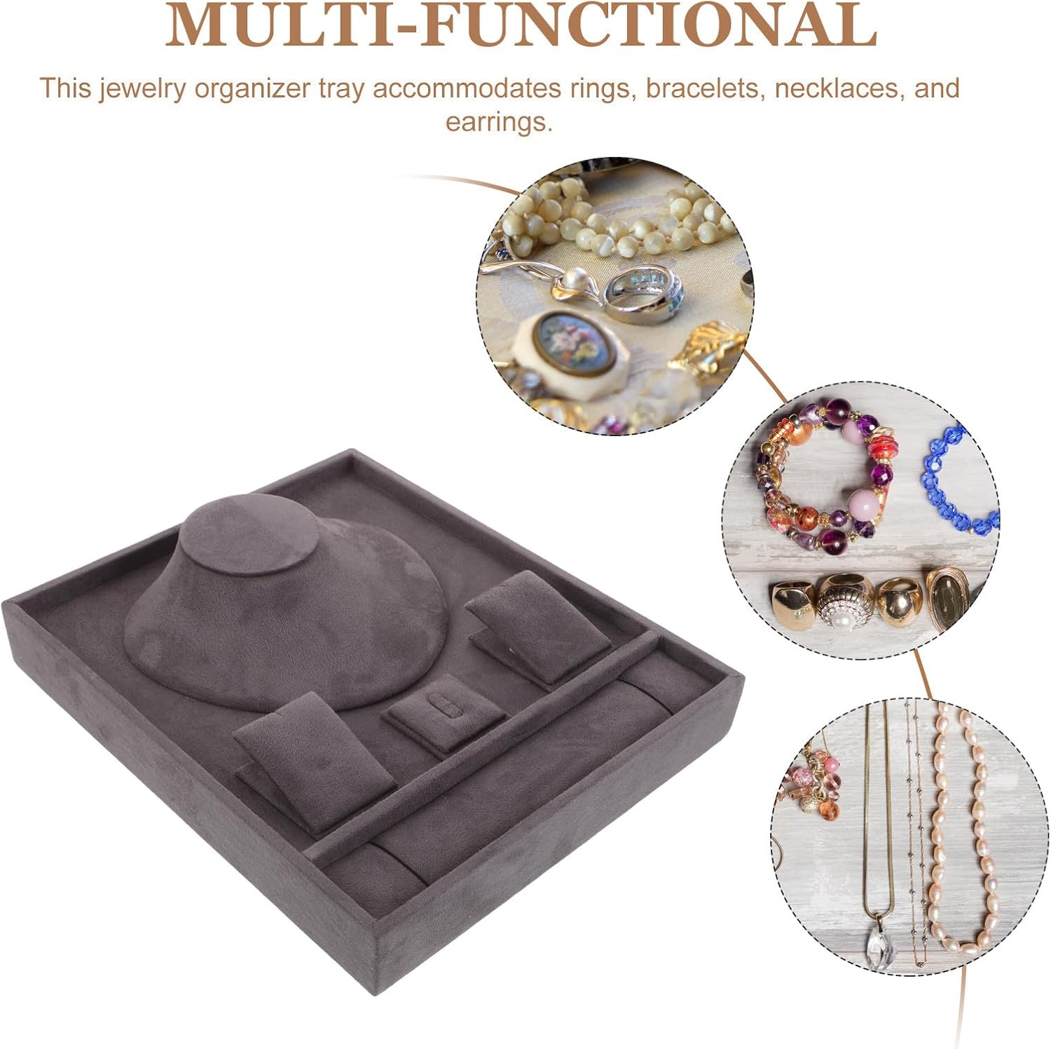 Jewelry Display Tray: Lint Jewelry Organizer Tray For Storing And Showcasing Rings Necklaces Bracelets Earrings 30.2x25x6.5cm