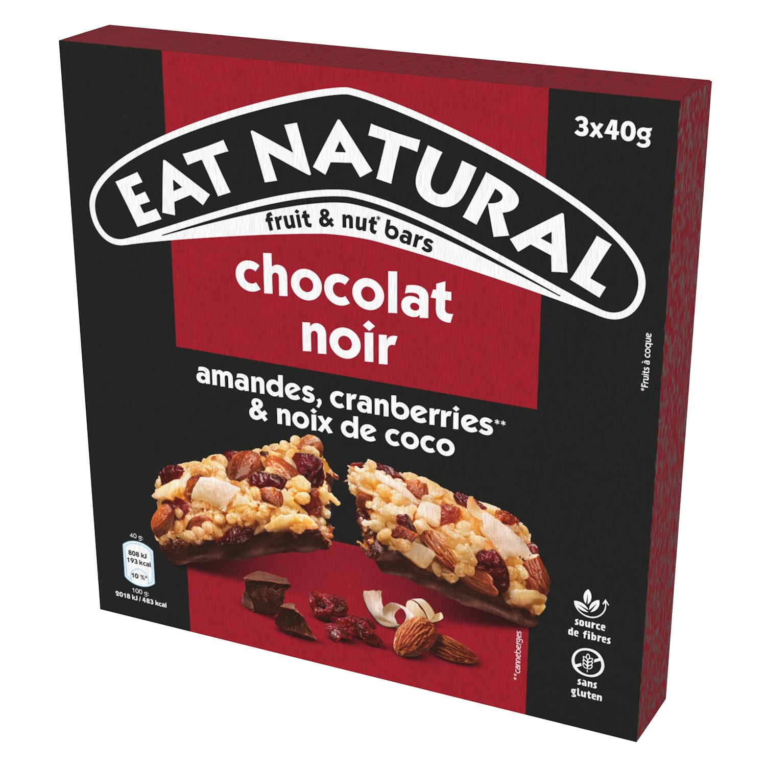 Eat Natural – Lot de 5 variétés de barres de céréales sans gluten – Amandes, Cranberries, Cacahuètes, Chocolat noir, Vegan – 5 x 3 barres de 40 g (15 barres)