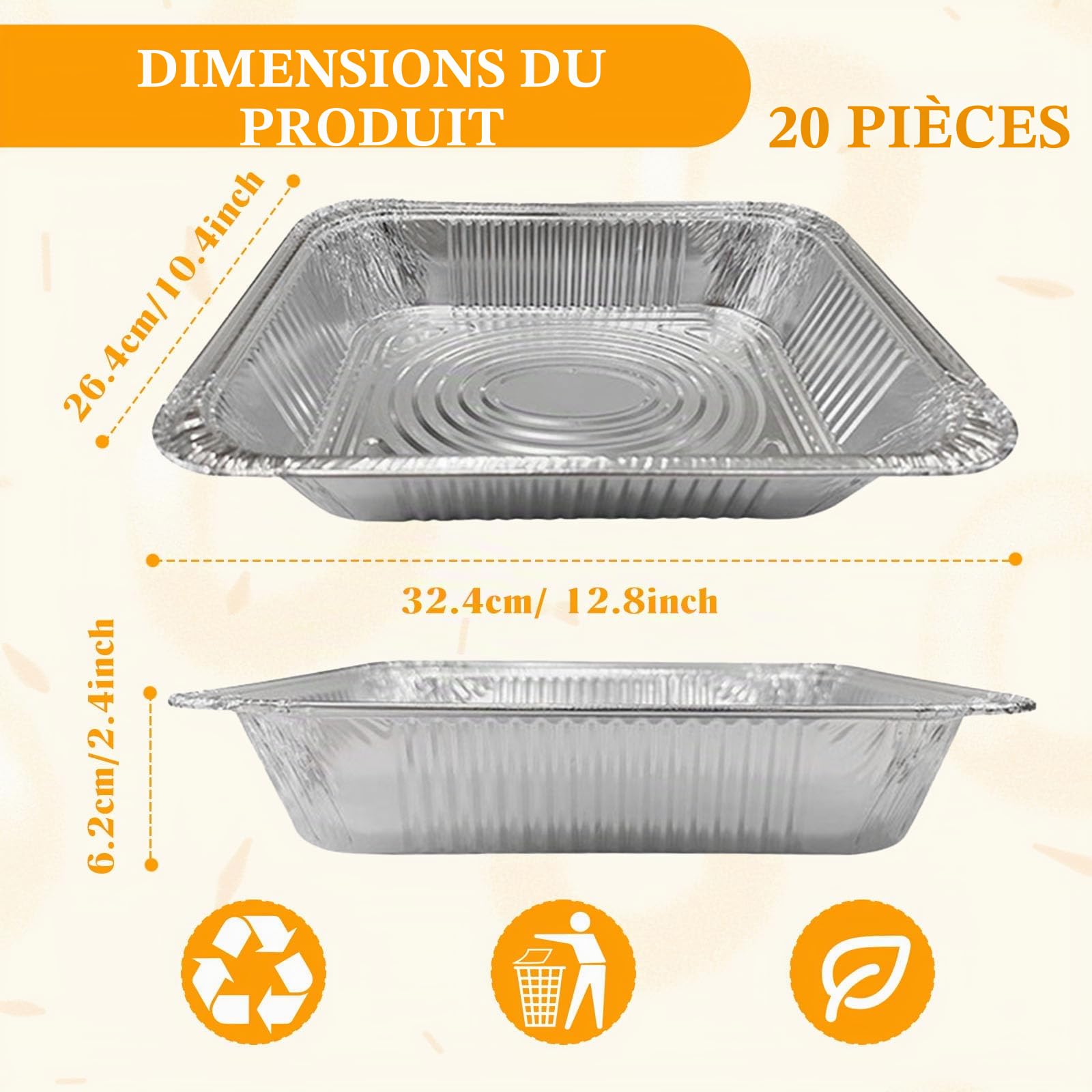 Lot de 20 grands plateaux en aluminium de 3500 ml avec couvercles 32 x 26 x 7 cm, moules de cuisson profonds et résistants pour la cuisine, la préparation des repas, les barbecues, les