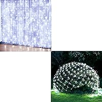 Vista 1 de JMEXSUSS Luces de cortina blancas y luces de red, 8 modos para arbustos enchufables, tira de luces de Navidad impermeables para arbustos, techo
