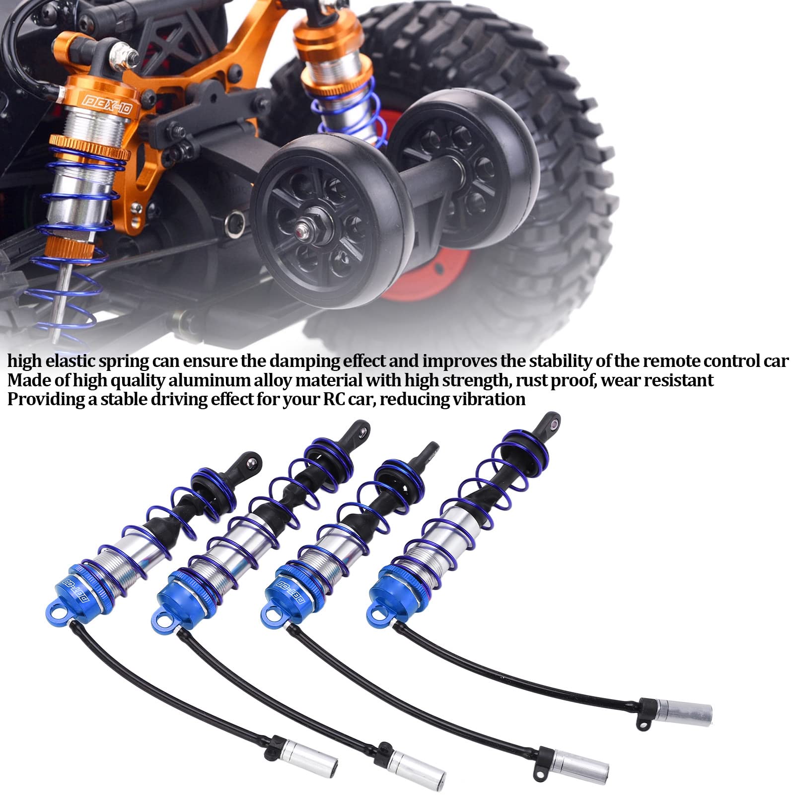 4 szt. Zestaw amortyzatorów RC Regulowany olejem zestaw przednich tylnych amortyzatorów Symuluj metal dla 1/8 RC Car Crawler (Deep Blue)