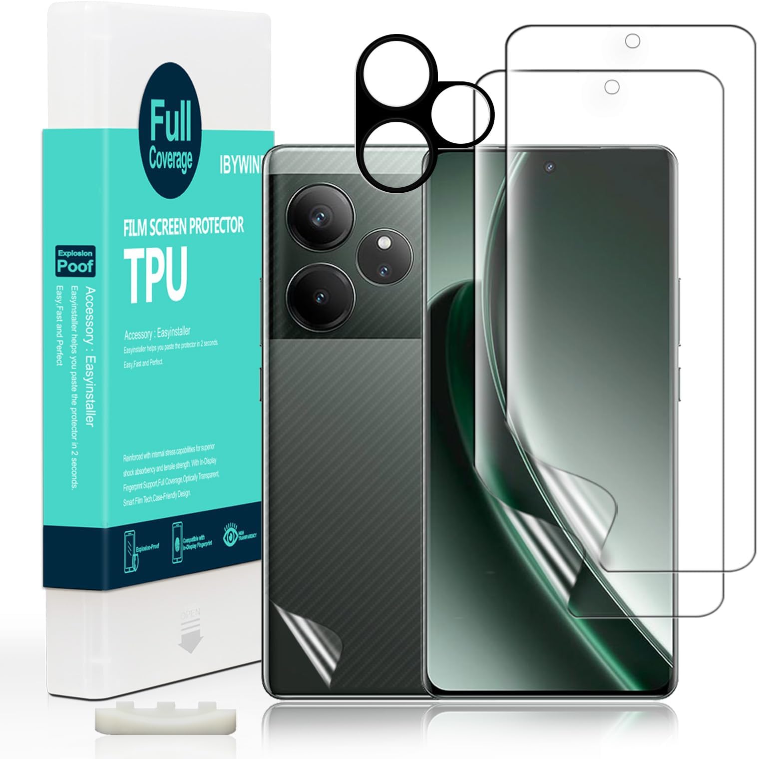 Ibywind 2 Pcs Screen Protector For Realme GT 6 5G/GT 6T 5G 6.78",Flexible TPU Film,With 1Pc Camera Lens Protector,1Pc Back Film[Easy to install,Fingerprint Reader,Bubble Free,Case Friendly]