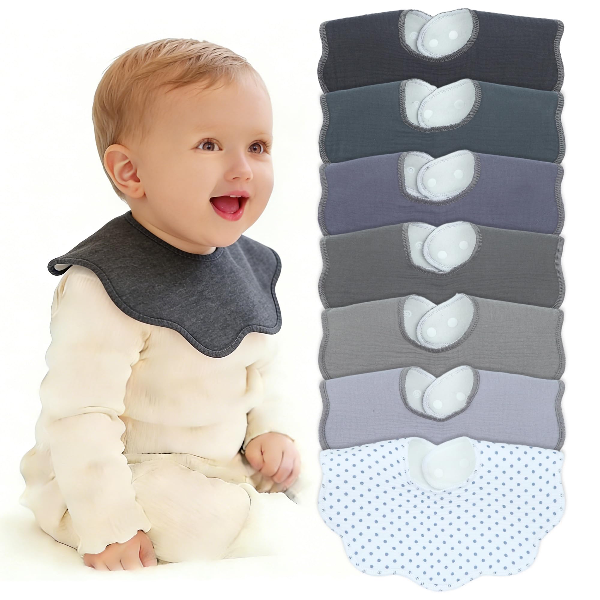 Benoxine Muslin Baby Bibs Soft and Absorbent Adjustable Baby Dribble Bandana Bibs with Adjustable Snaps for Unisex Baby Girls & Boys,7-Pack