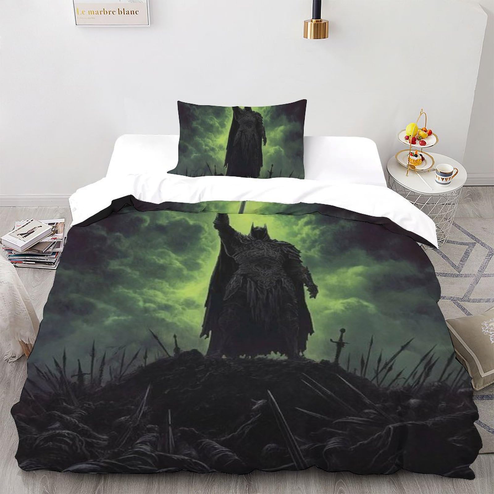 Housse de couette single imprimé 3D microfibre ultra-douce 135x200cm et taie
