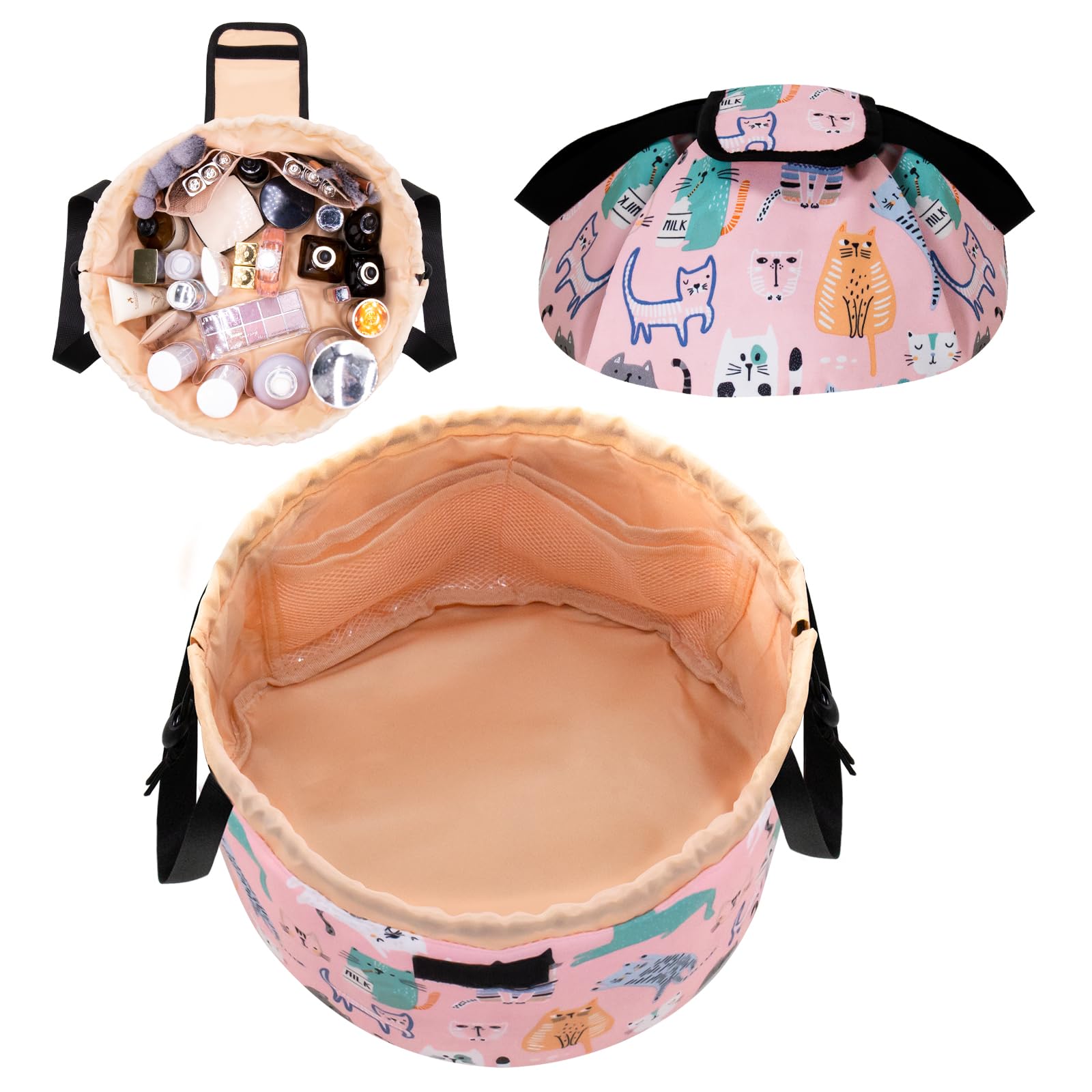 Large Barrel Drawstring Makeup Bag,Travel Makeup Bag,Portable Cosmetic Bag Make Up Organizer Bag for Travel Accessories Essentials and Hair Product,