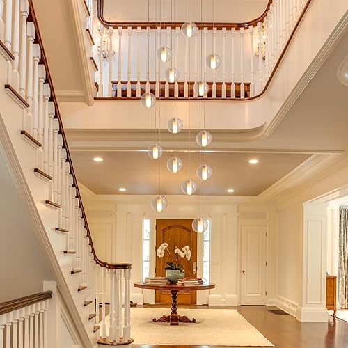 Miniatura 6 de Candelabro de escalera de 14 luces para techo alto, regulable, moderno, con forma de gota de lluvia de cristal, luz colgante grande y larga para