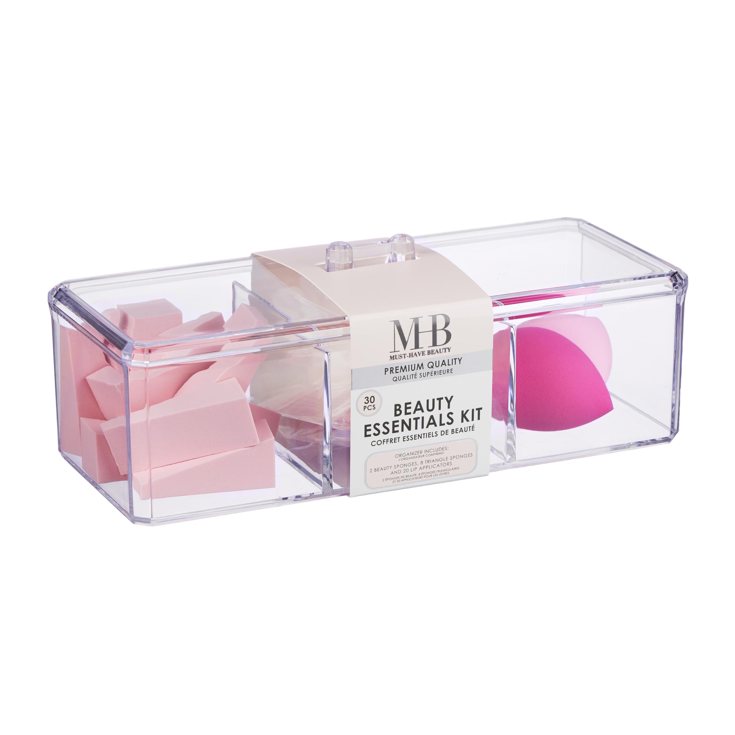 30pc Beauty Essentials Kit - Includes Beauty Blenders, Makeup Sponges & Lip Applicators w/Organizer - Assorted Cosmetic Applicator Set | Professional Beauty Tools + Accessories