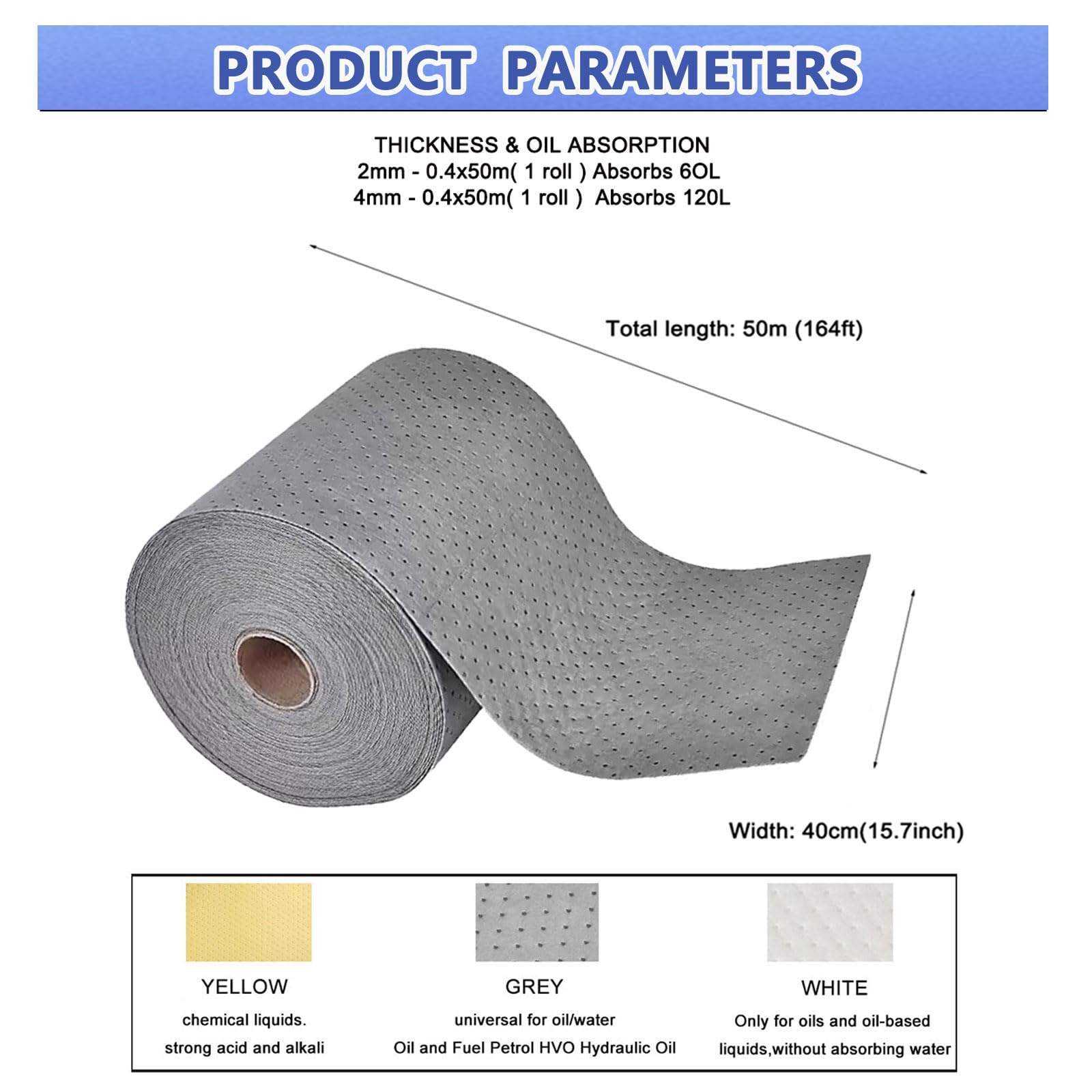 Alfombrillas absorbentes de aceite， Rollo de almohadillas absorbentes de aceite universales for fluidos a base de aceite y agua, tapetes de mantenimiento for derrames for uso en interiores y exteriore