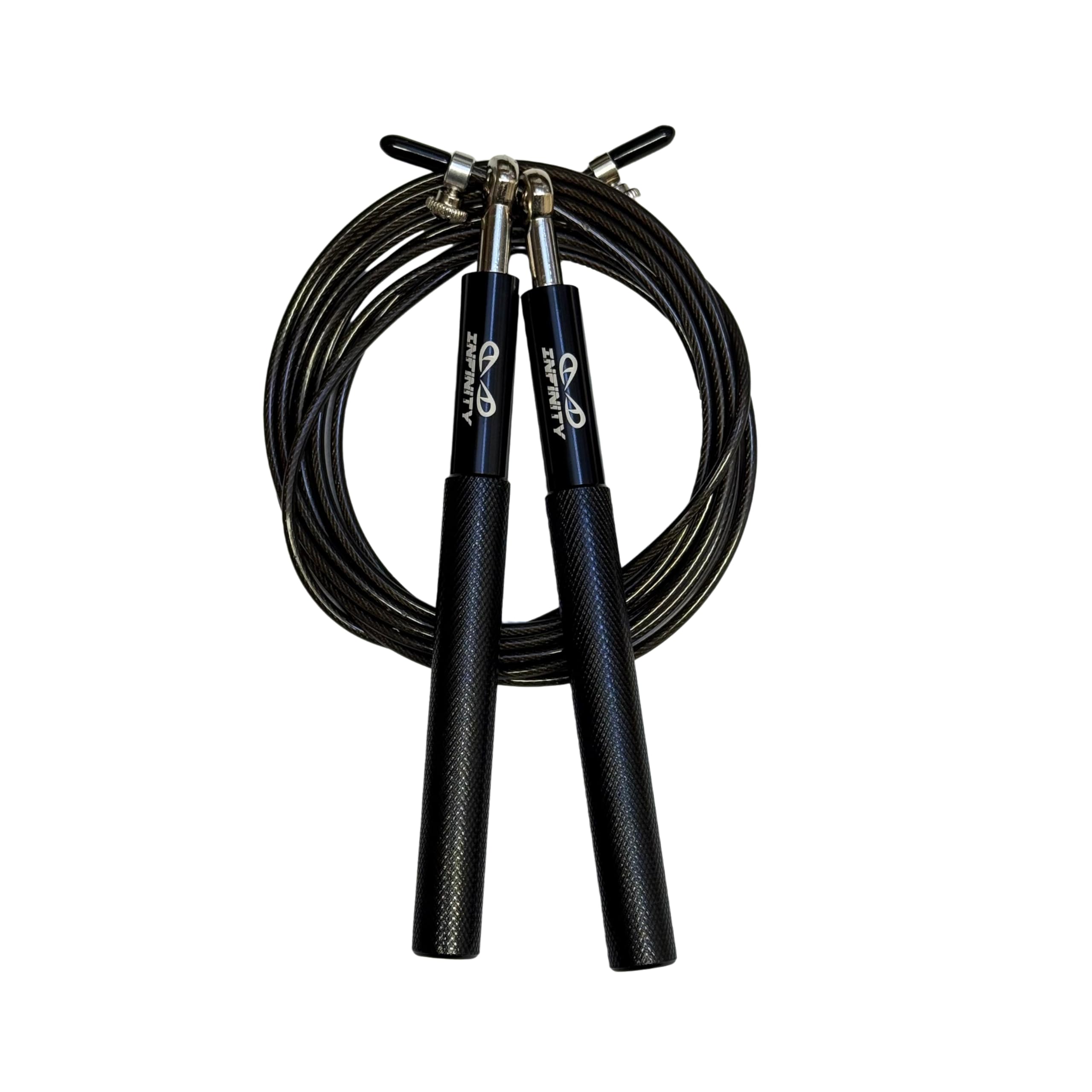 Infinity Speed Jump Rope for Fitness, Adjustable Aluminium Skipping Rope, Crossfit for Home Workout, Boxing, Jumping Rope with Spare Rope, MMA, HIIT Exercise for Men, Women & Children (Black)