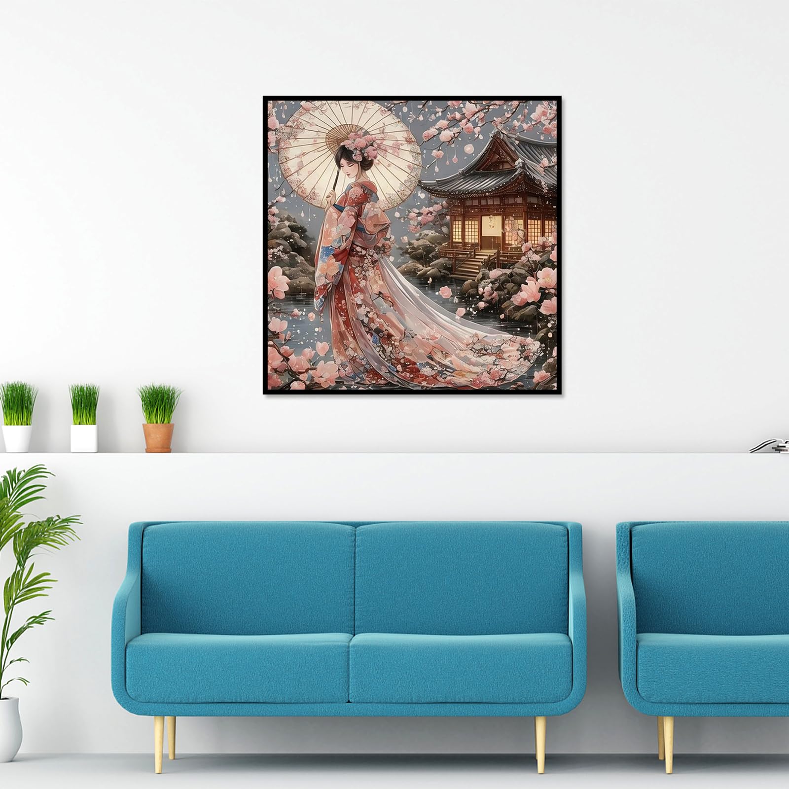 SHEGZHUC 40 x 40 cm Diamond Painting Giapponese Donna Mosaico Diamante Geisha Fiori di ciliegio Pittura Arte Ricamo Punto Croce Regalo Decorazione