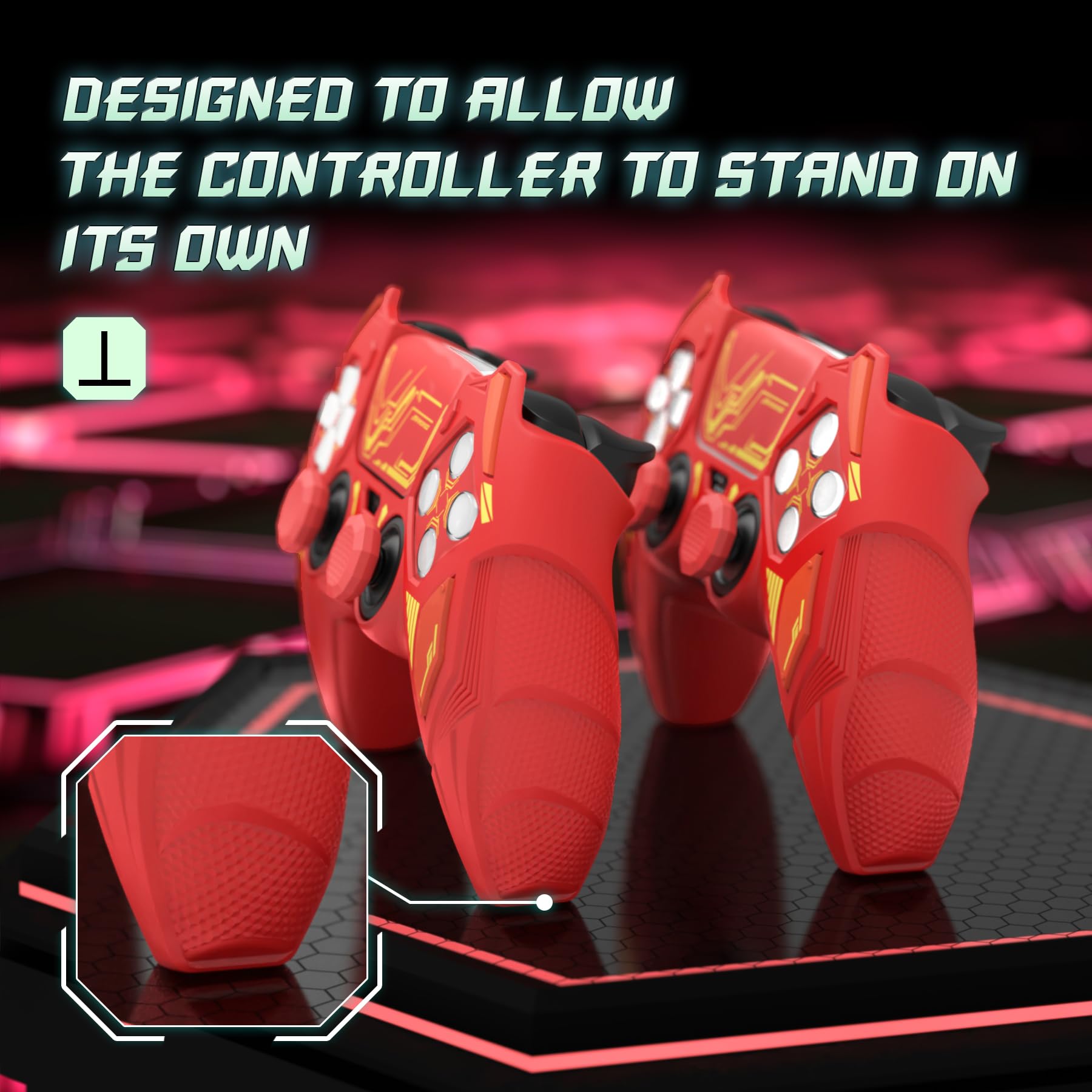 PlayVital Etui Silikonowe do ps5 Kontroler,Obudowa Grip do ps5 Akcesoria z Ochroną Joysticków & Naklejka,Osłona Kompatybilne ze Stacją Ładującą–Klasyczny Czerwony & Ceglasty Czerwony,Mecha Rhino