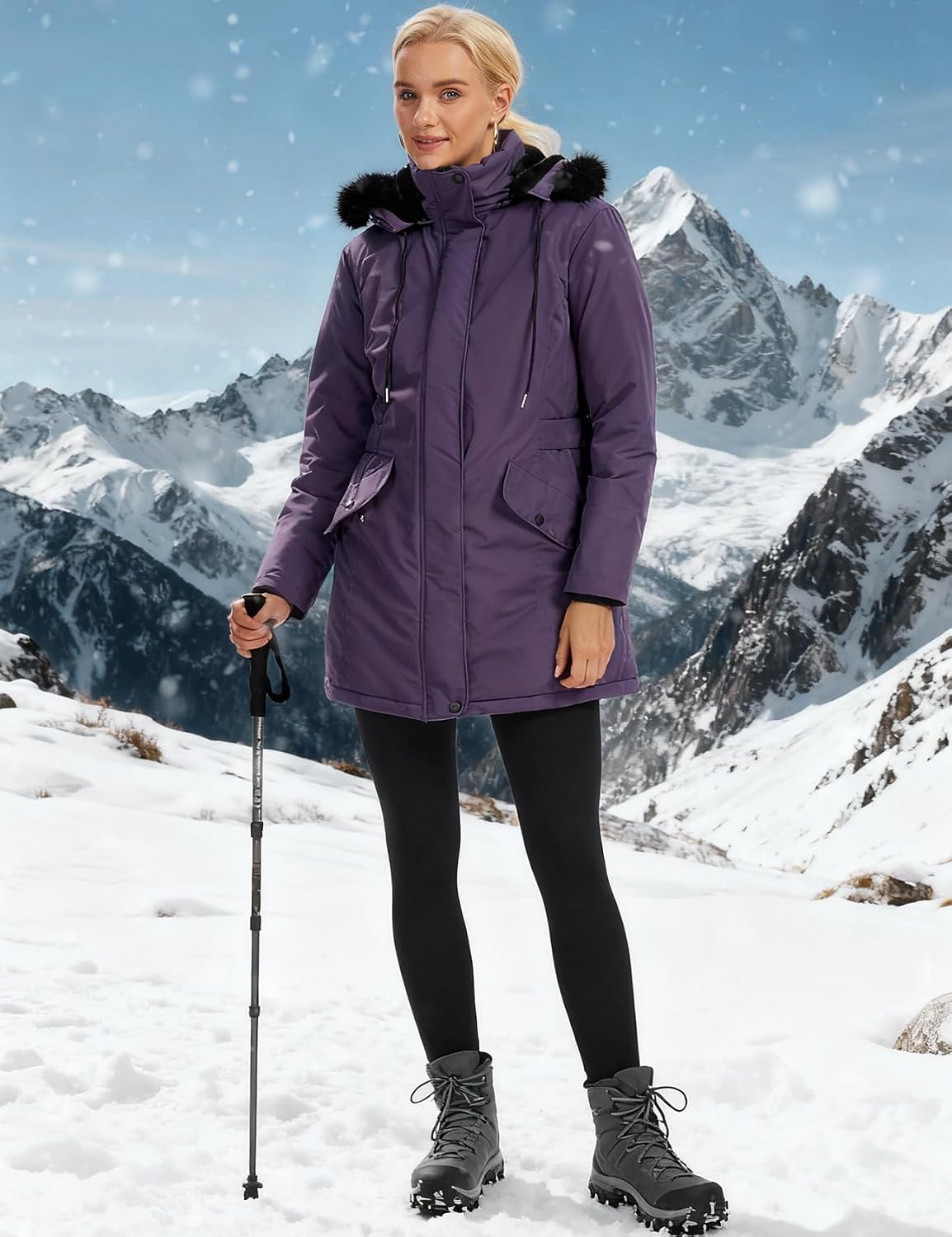 Arssm Womens Winter Puffer Coat Thicken Fleece Lined Long Parka Jacket Warm Hooded Waterproof Outerwear