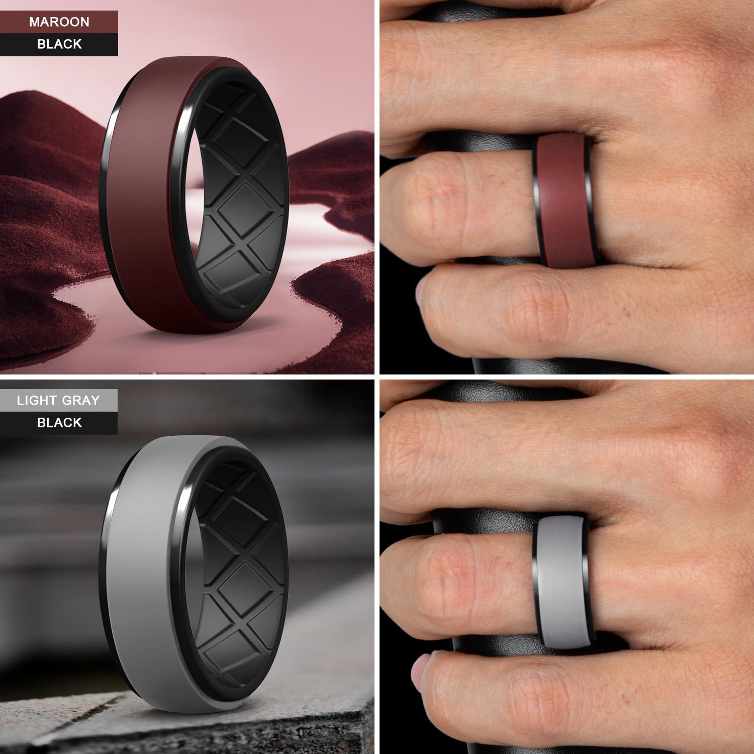 Egnaro Silicone Rings For Men, Rubber Wedding Bands For Him, 10.5mm Wide 2.8mm Thick, Breathable Design Step Edge - Image 4