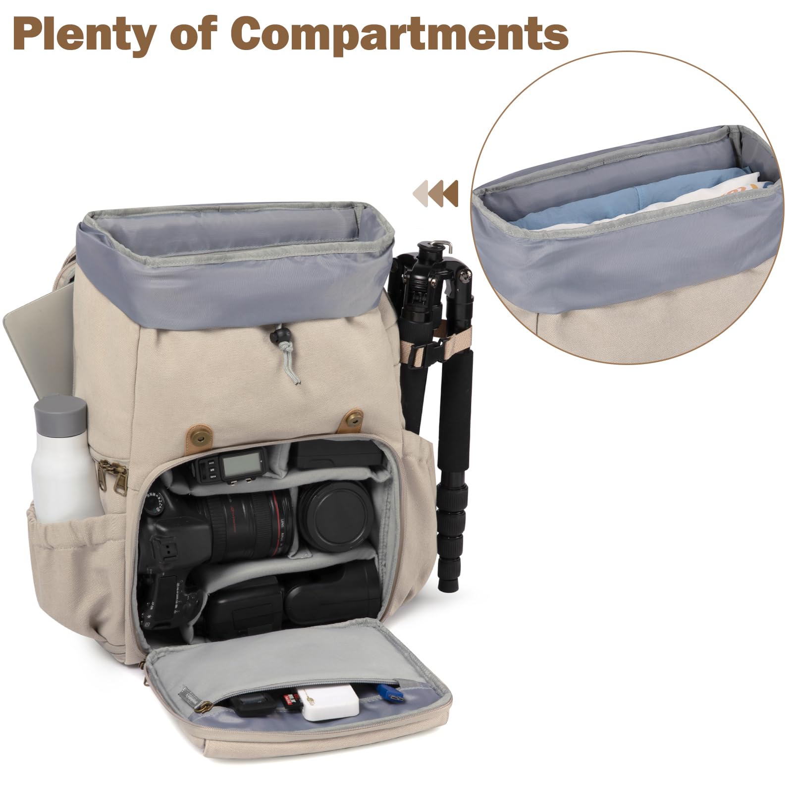 bagsmart Sac à dos pour appareil photo reflex numérique - En toile - Antivol - Imperméable - Avec protection contre la pluie - Pour ordinateur portable de 15" - Appareil photo reflex numérique -