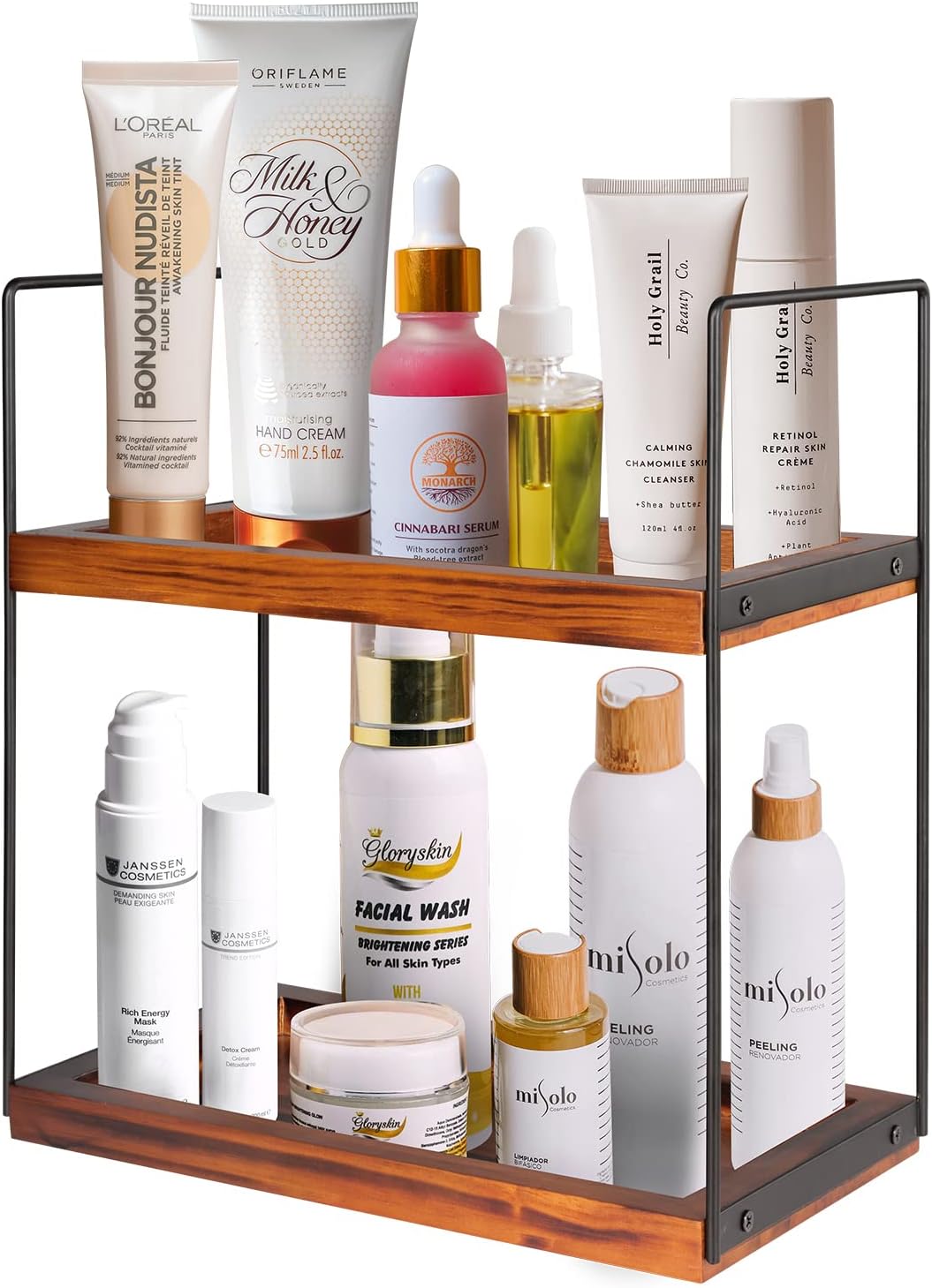 Bathroom Organizer Countertop Vanity Tray 2 Tier Wood