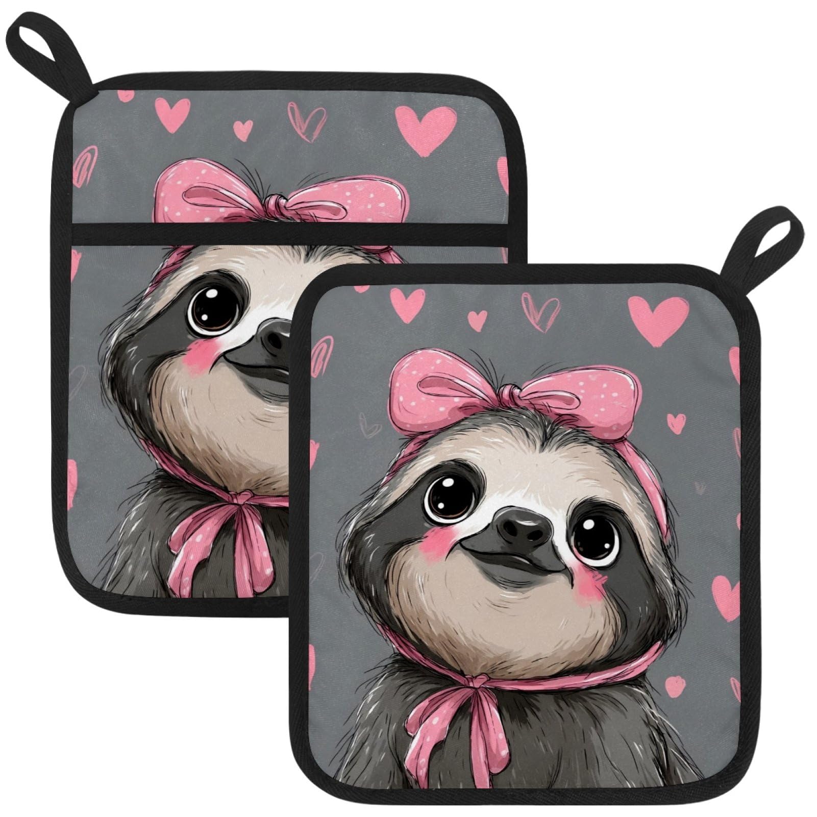 VAPOKF Sloths Heat Resistant Pot Holders, Thick Pot Holders Pad with Hanging Loop for Kitchen, Oven Cloth Pads for Kitchen Baking Microwave Oven
