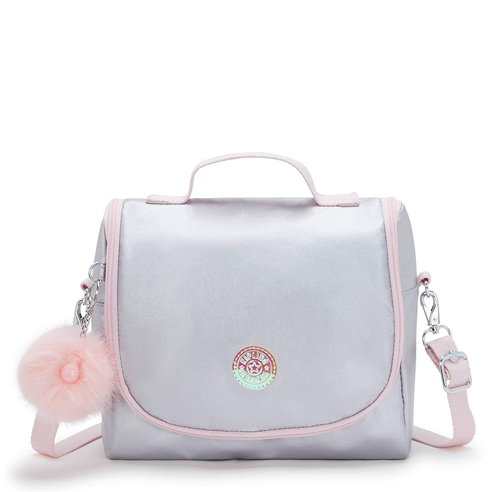 m0521✨ Kipling New Kichirou Metallic Lunch Bag Ice Silver Met