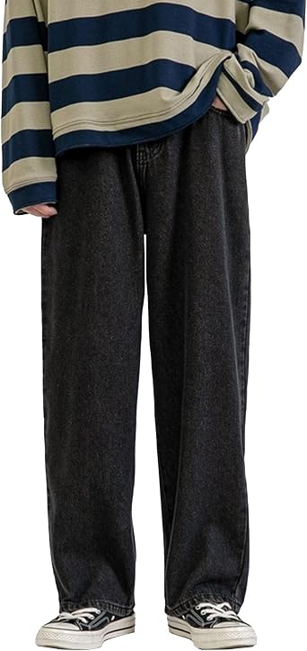 Mens Baggy Cargo Denim Pants Regular Relax-fit Streetwear Jeans Loose Fit Wide Leg Male Hip Hop Jean